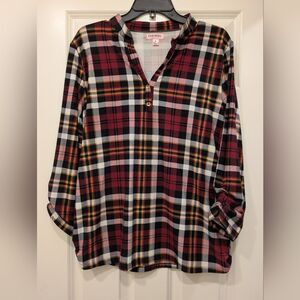 Feathers Maternity Plaid Tunic Top Size Large